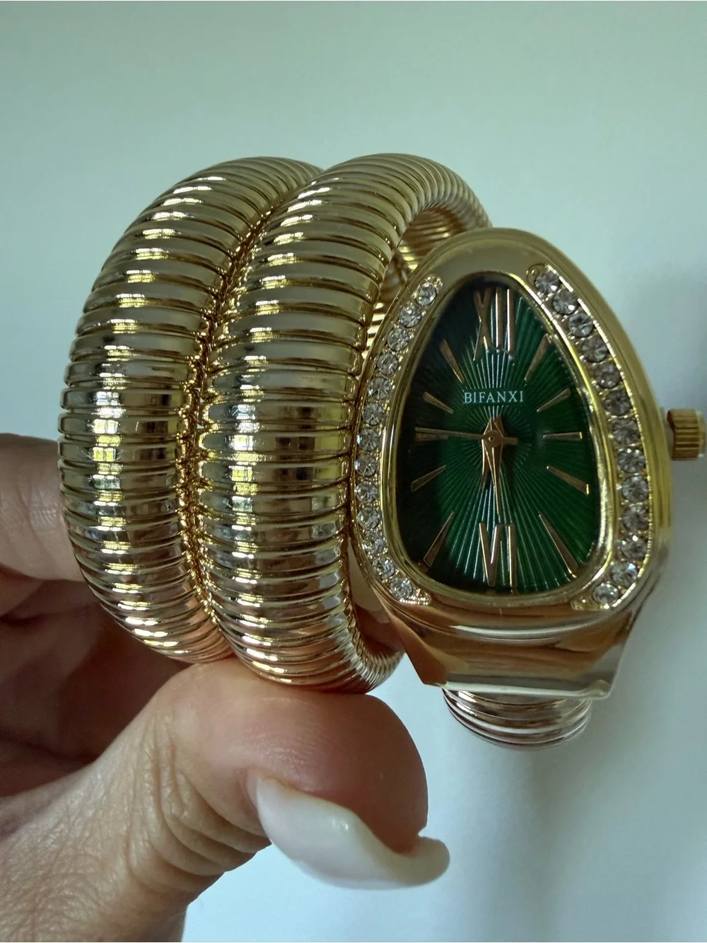 Serpenti Gold Snake Green Dial Wrap Watch